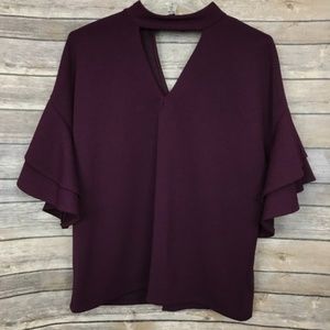 Plum Bell Sleeve Keyhole Top